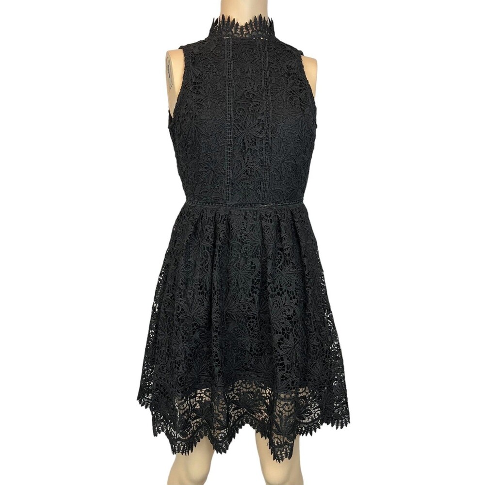 J.O.A. JOA Women's Black Lace Open Back Sheath Halter Neck Formal Dress S
